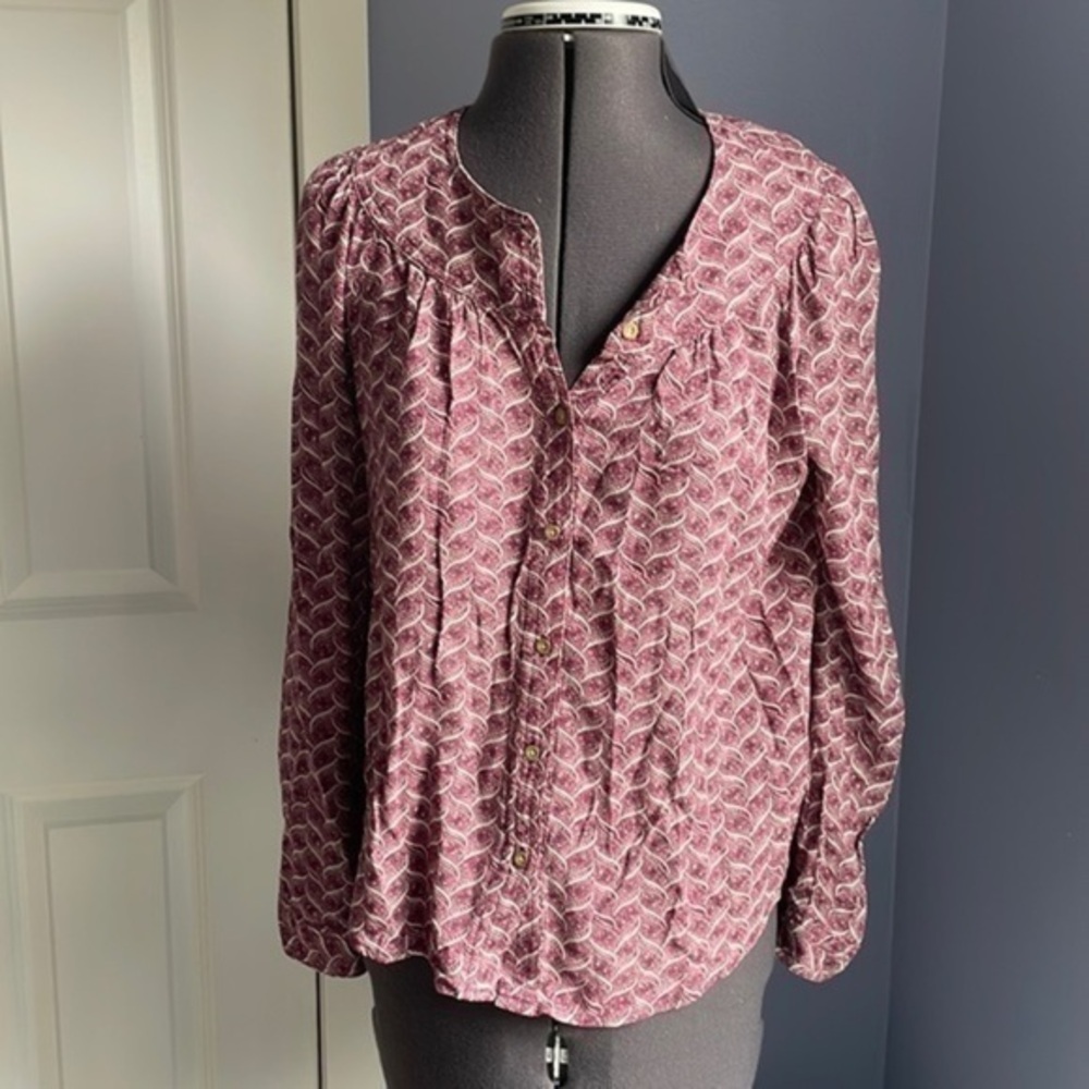 Anthropologie top extra small burgundy and ivory top